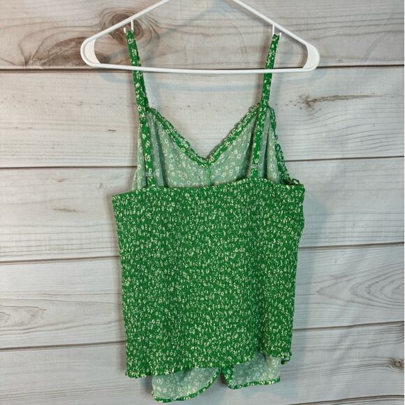 Lush Green & White Floral Print Ruched Front Cami Size 1X - Picture 4 of 8